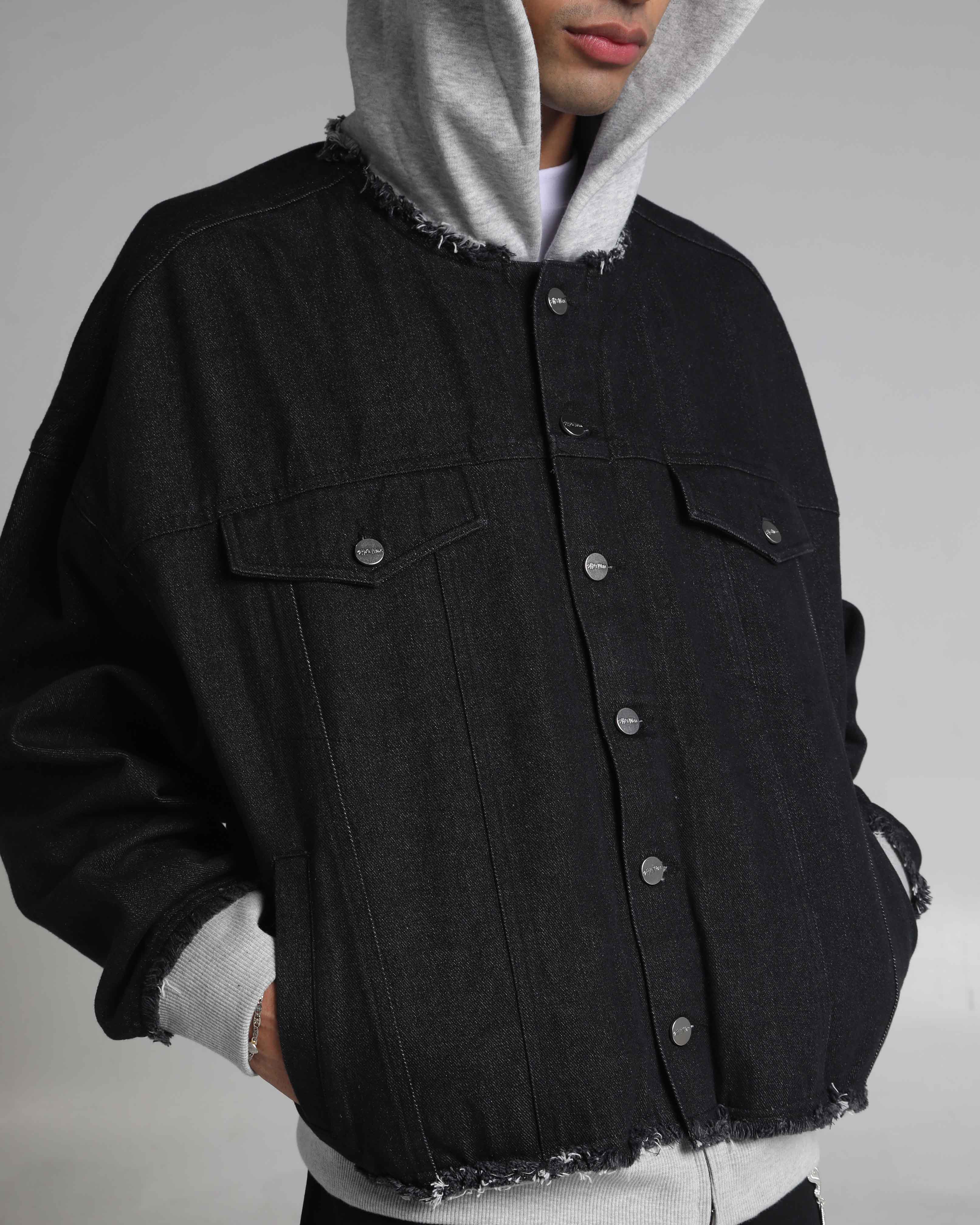 Destroyed Hooded Denim Jacket - Image 11