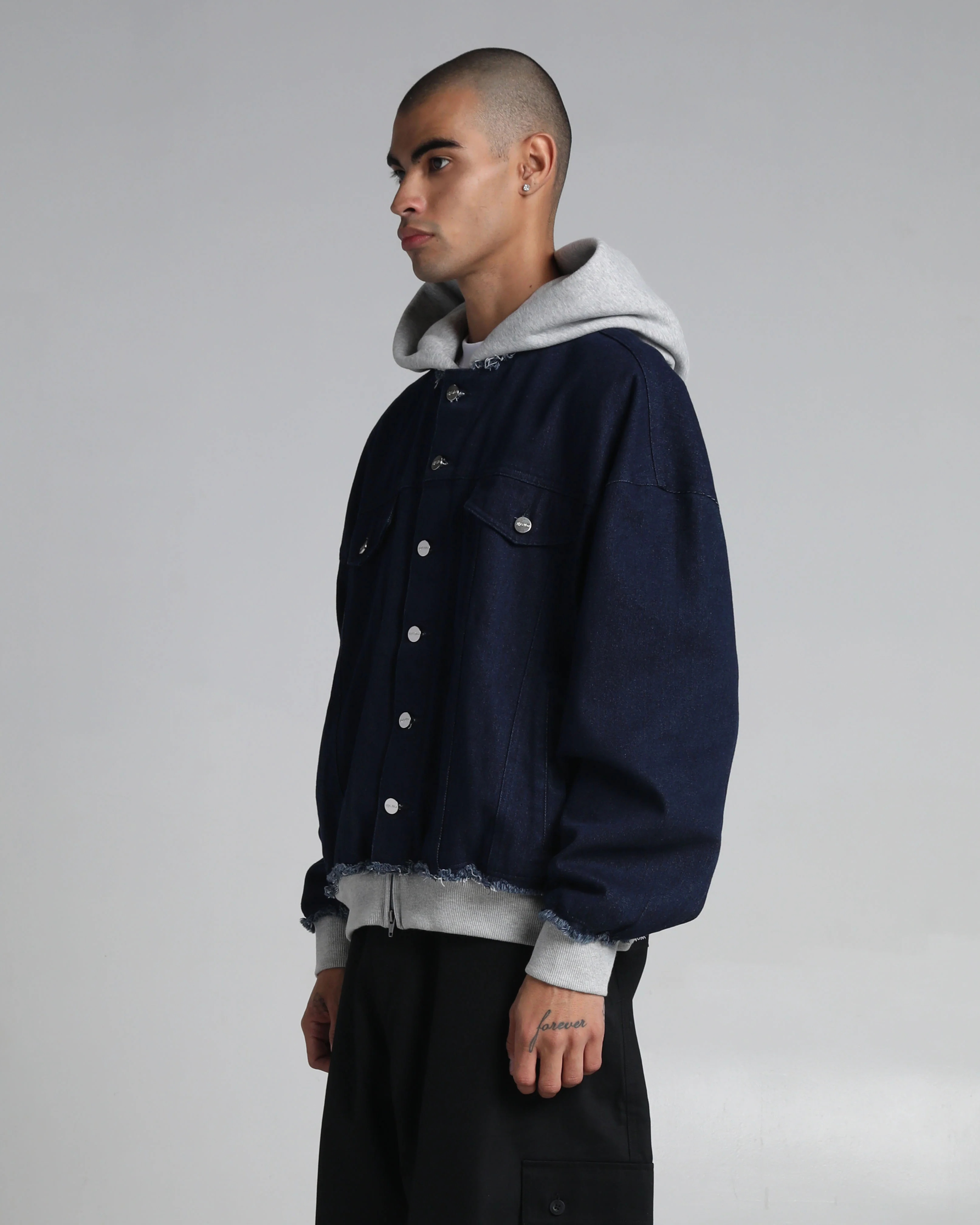 Destroyed Hooded Denim Jacket - Image 15
