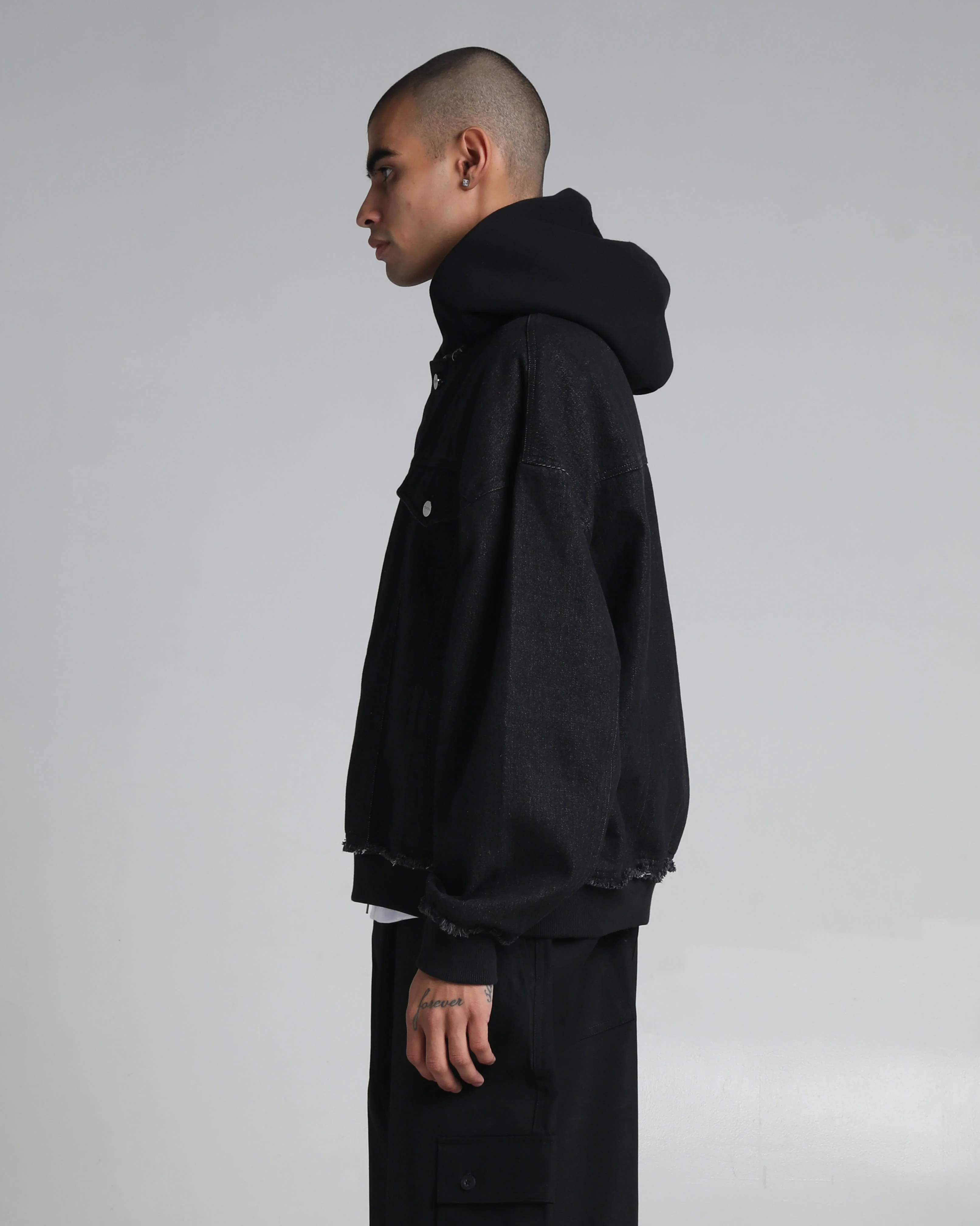 Destroyed Hooded Denim Jacket - Image 4