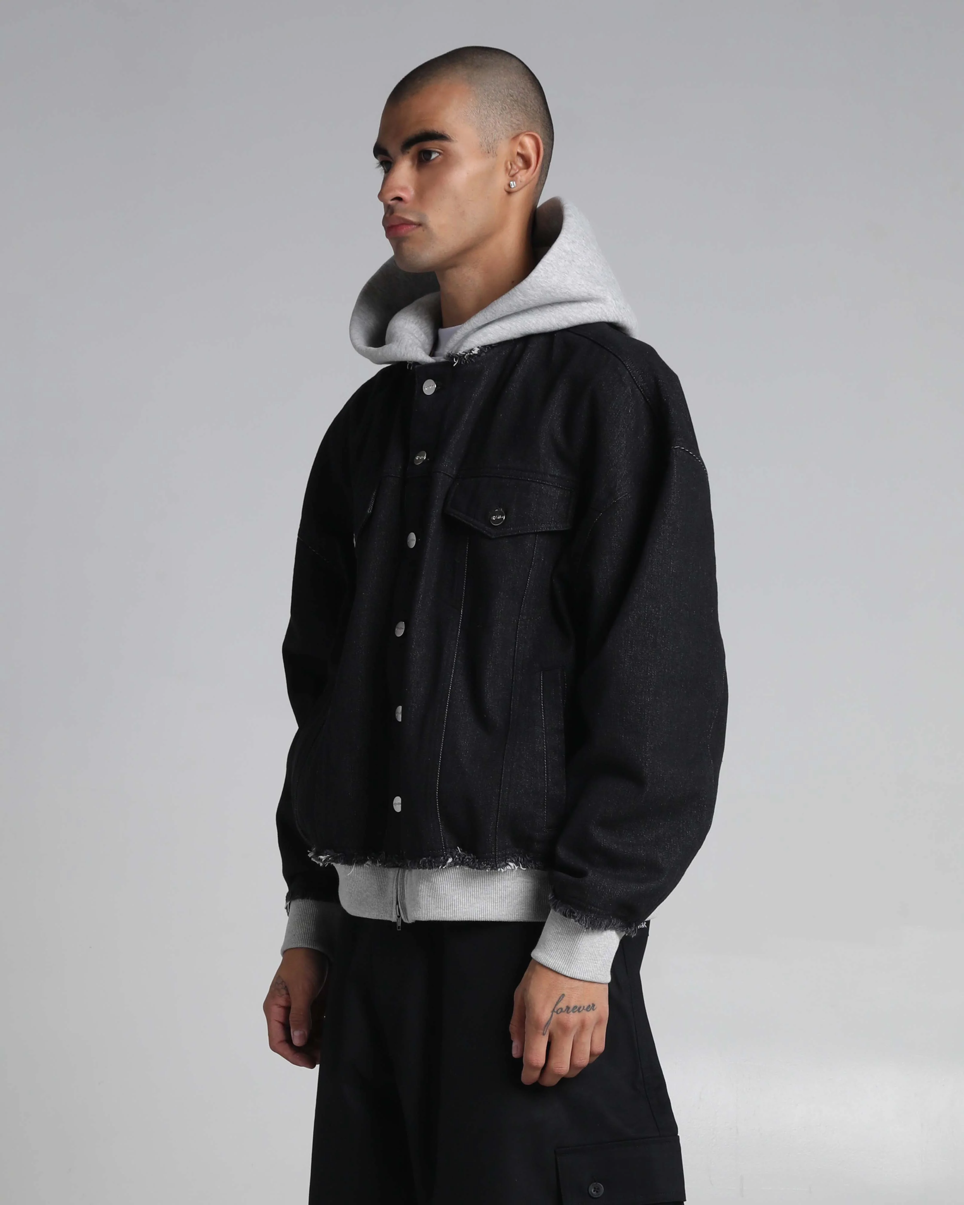 Destroyed Hooded Denim Jacket - Image 9