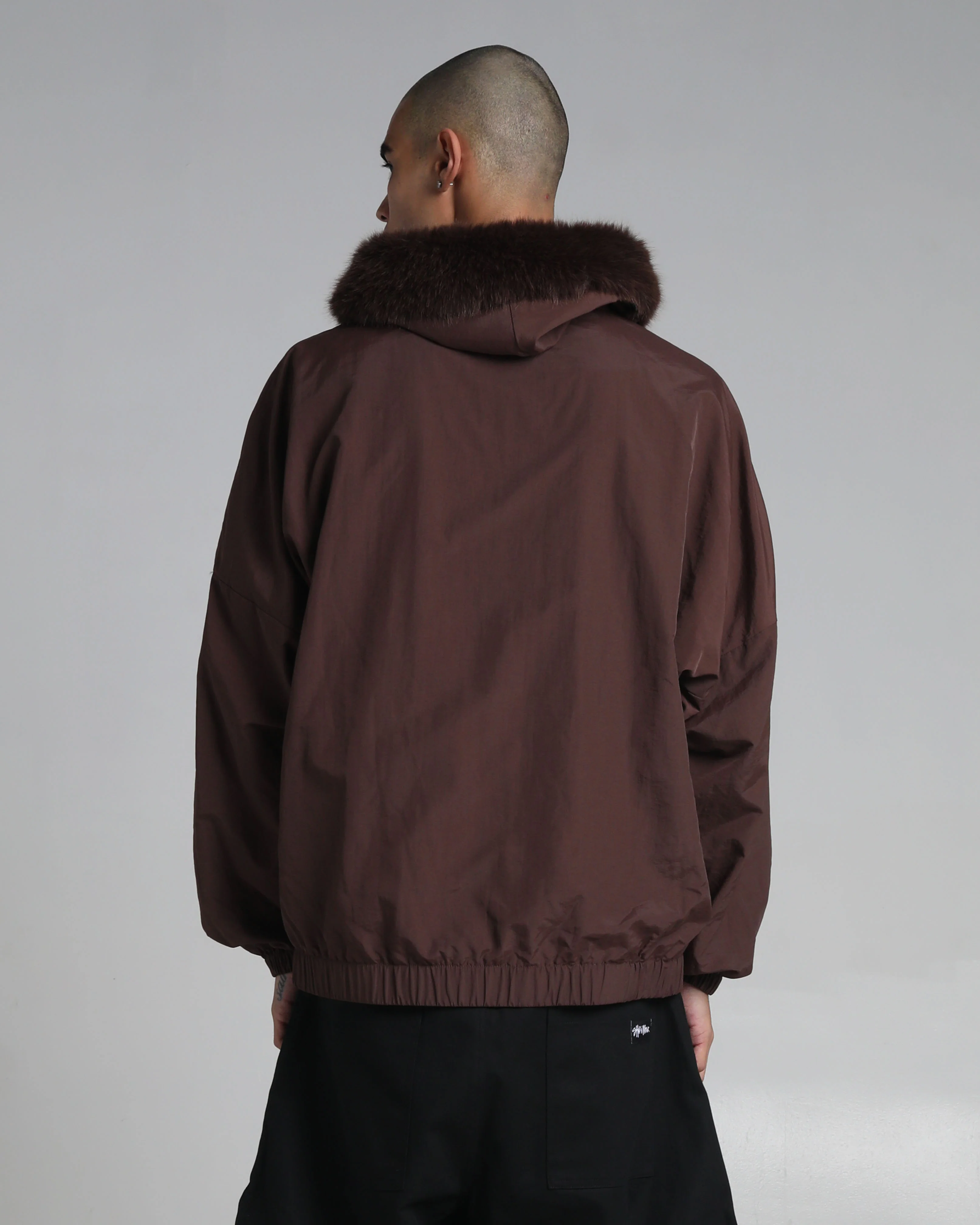 Fur Hooded Nylon Track Jacket - Image 11