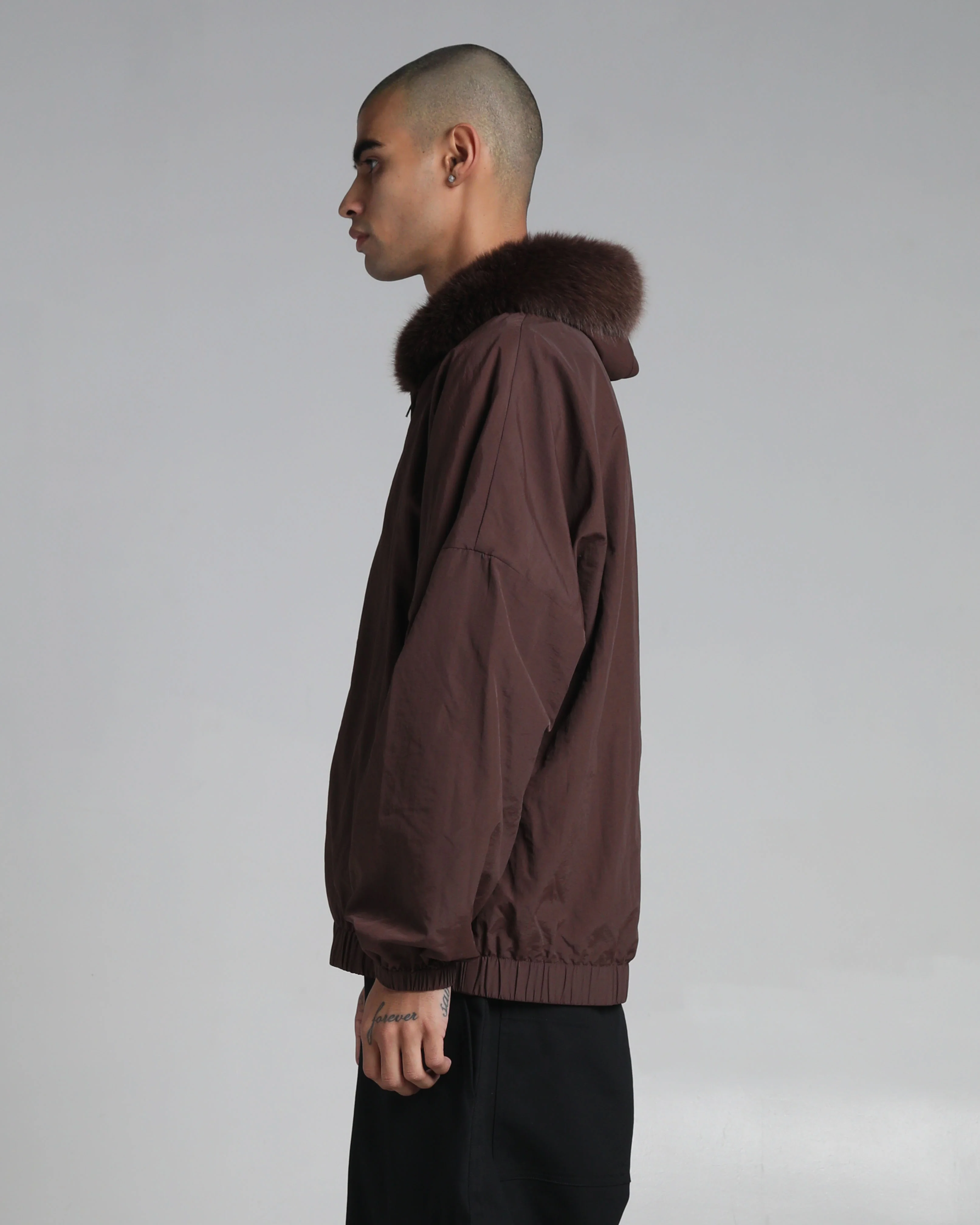 Fur Hooded Nylon Track Jacket - Image 12