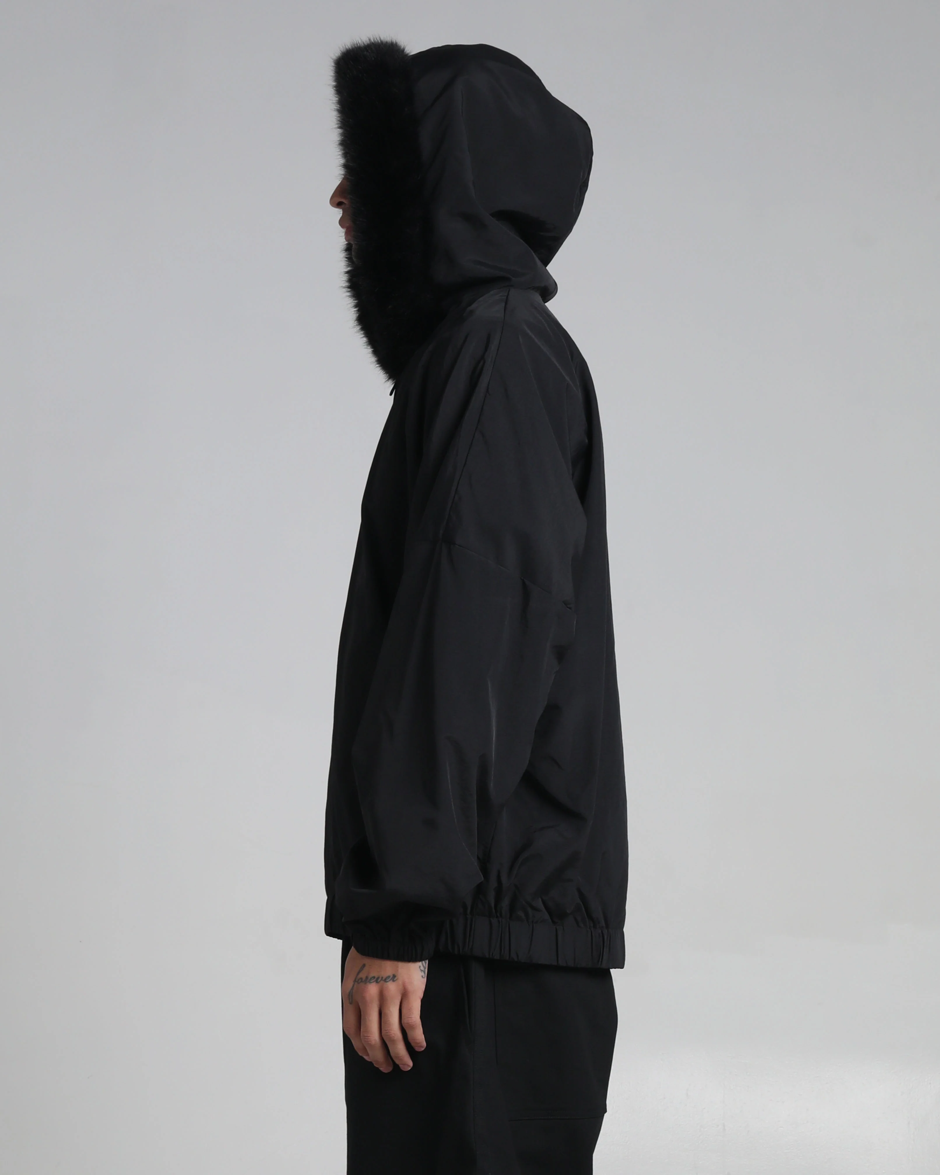 Fur Hooded Nylon Track Jacket - Image 4