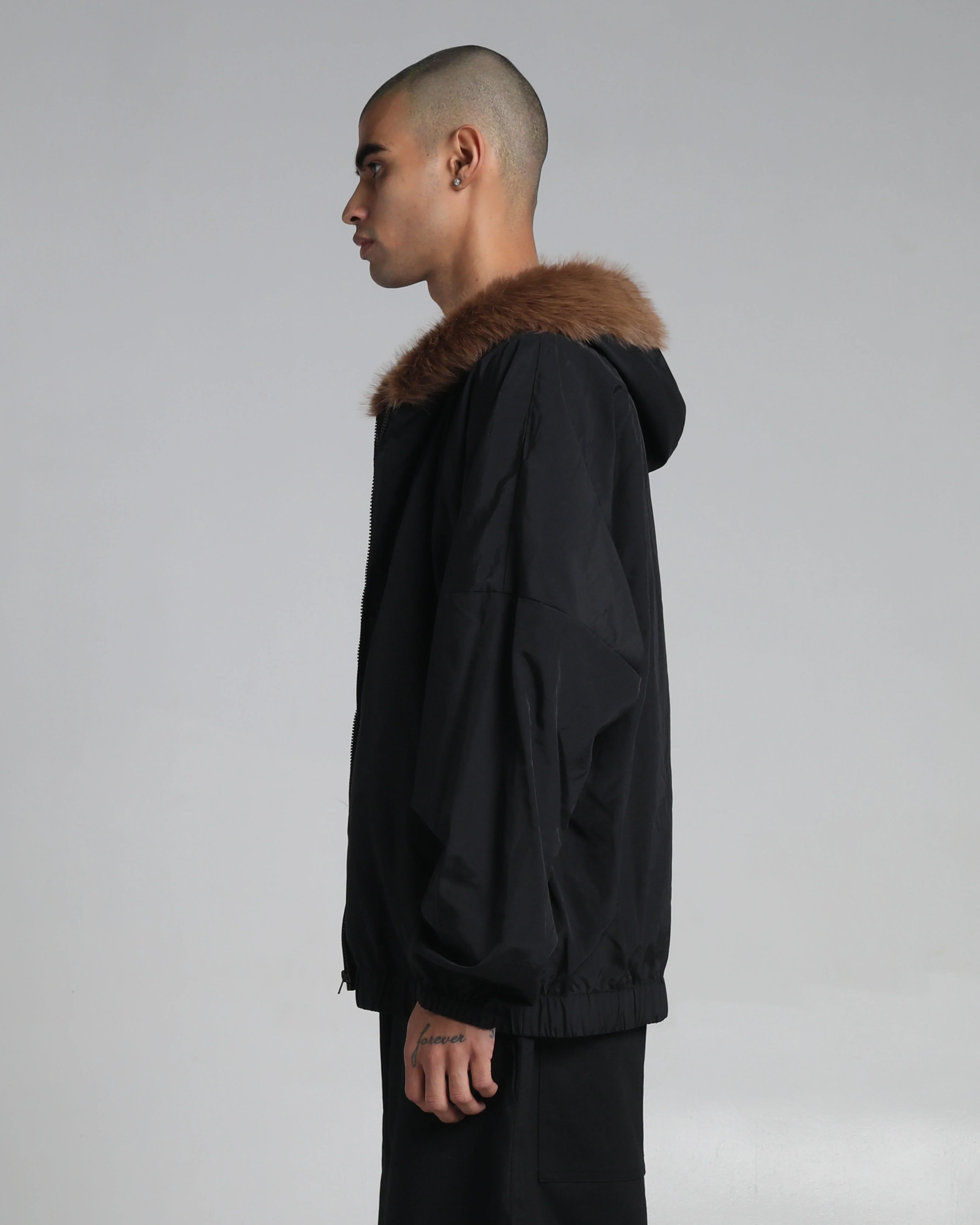Fur Hooded Nylon Track Jacket - Image 8