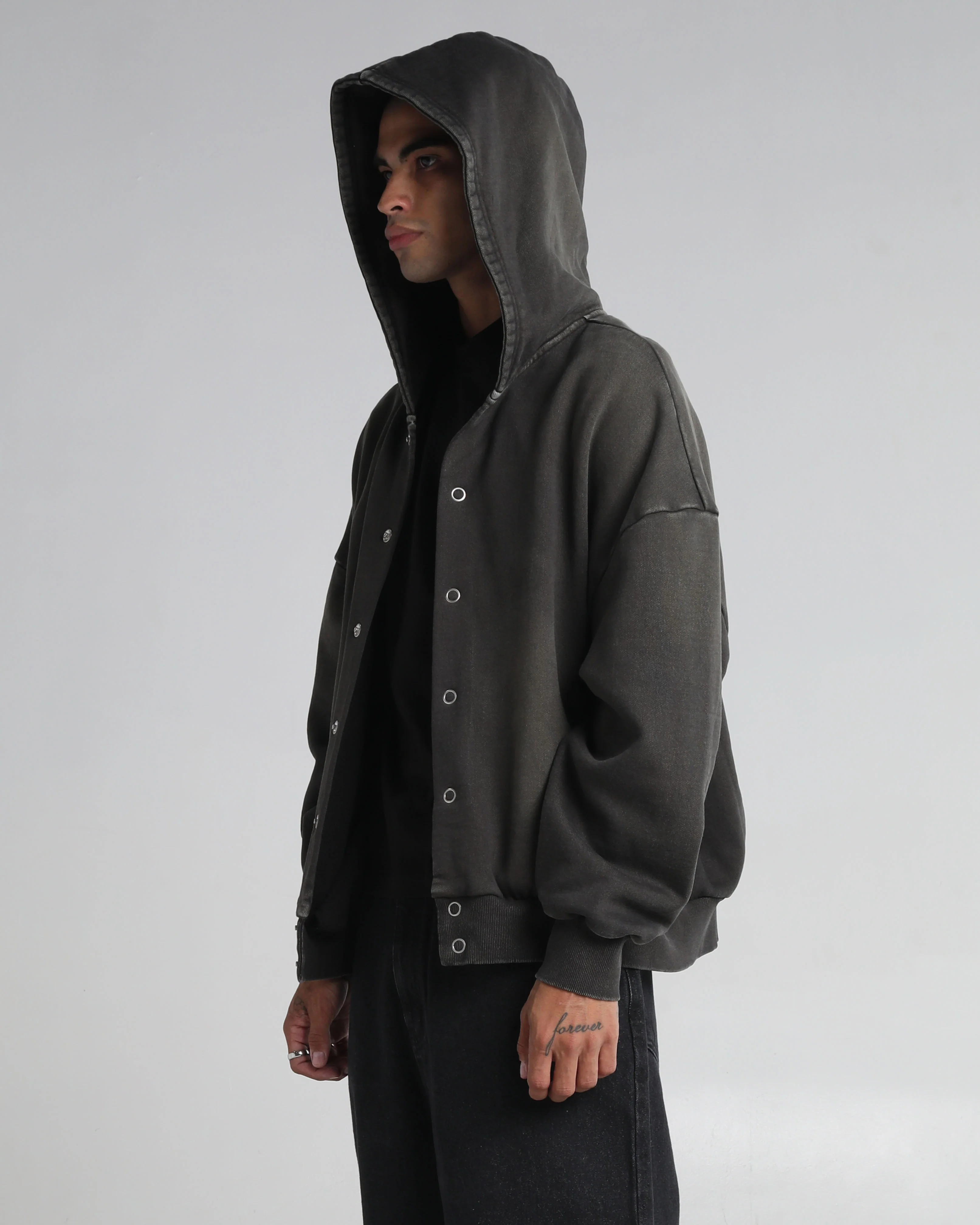 Garment Dye Fleece Button Up Hoodie - Image 5