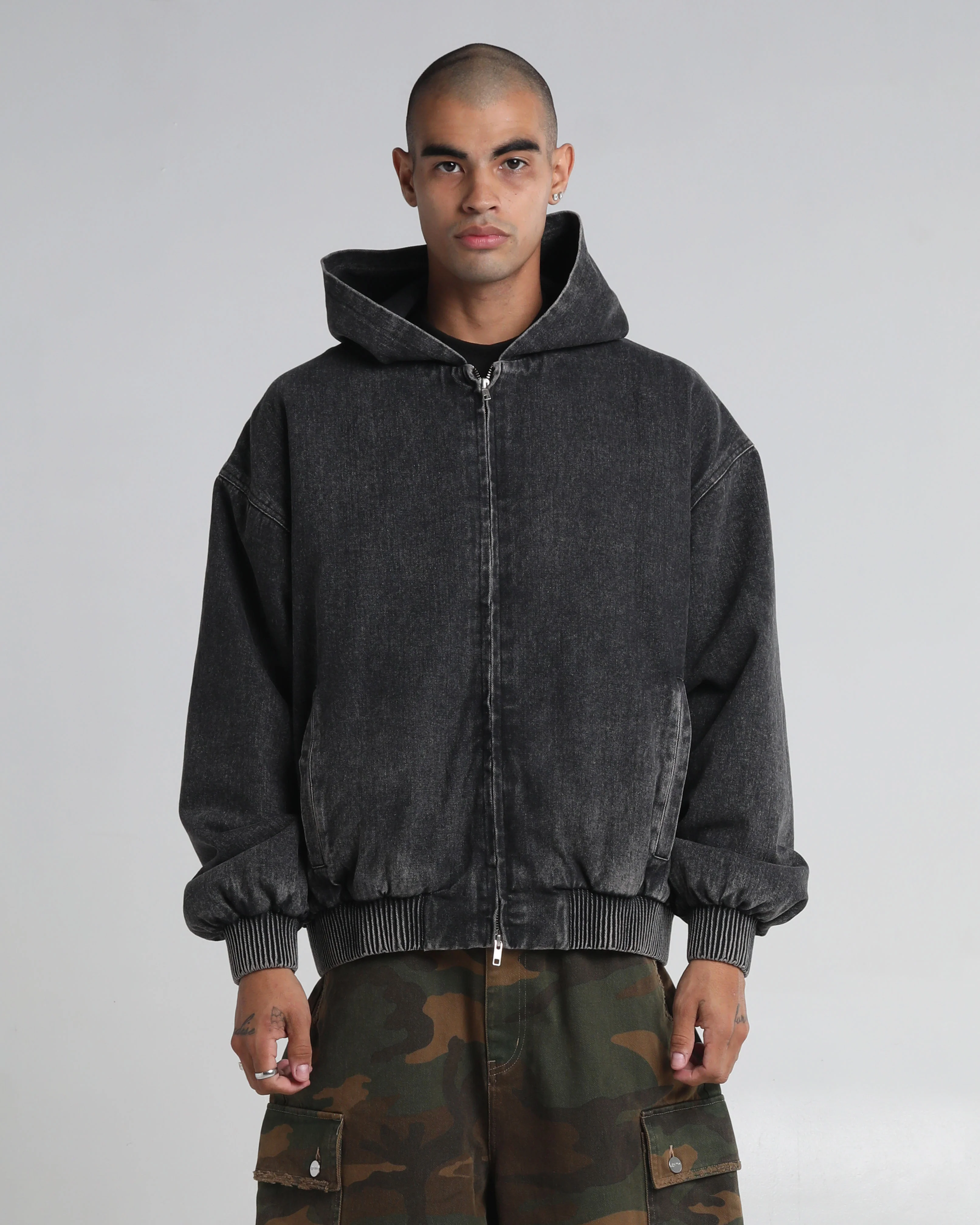 Hooded Denim Bomber - Image 3
