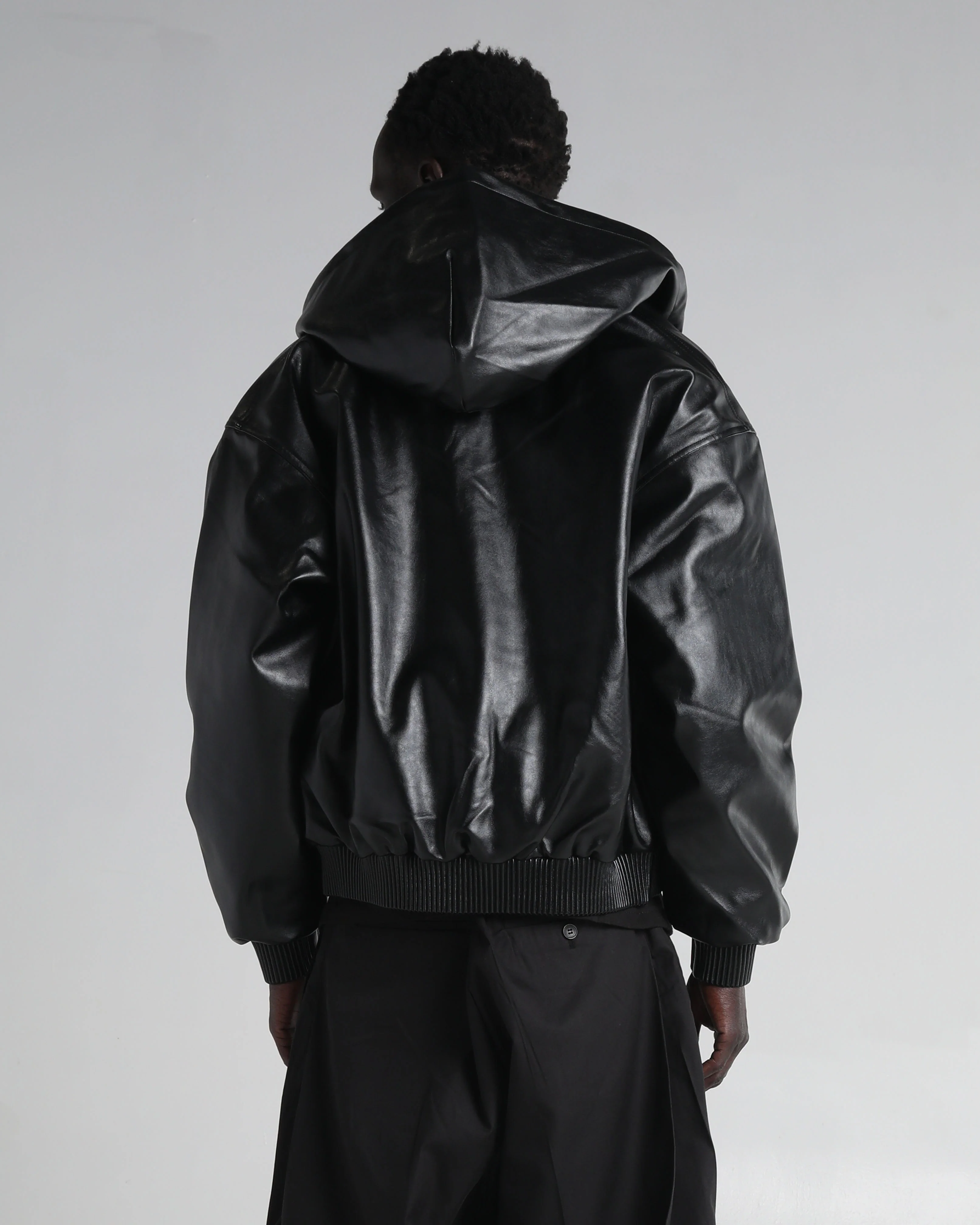 Hooded Faux Leather Bomber - Image 4