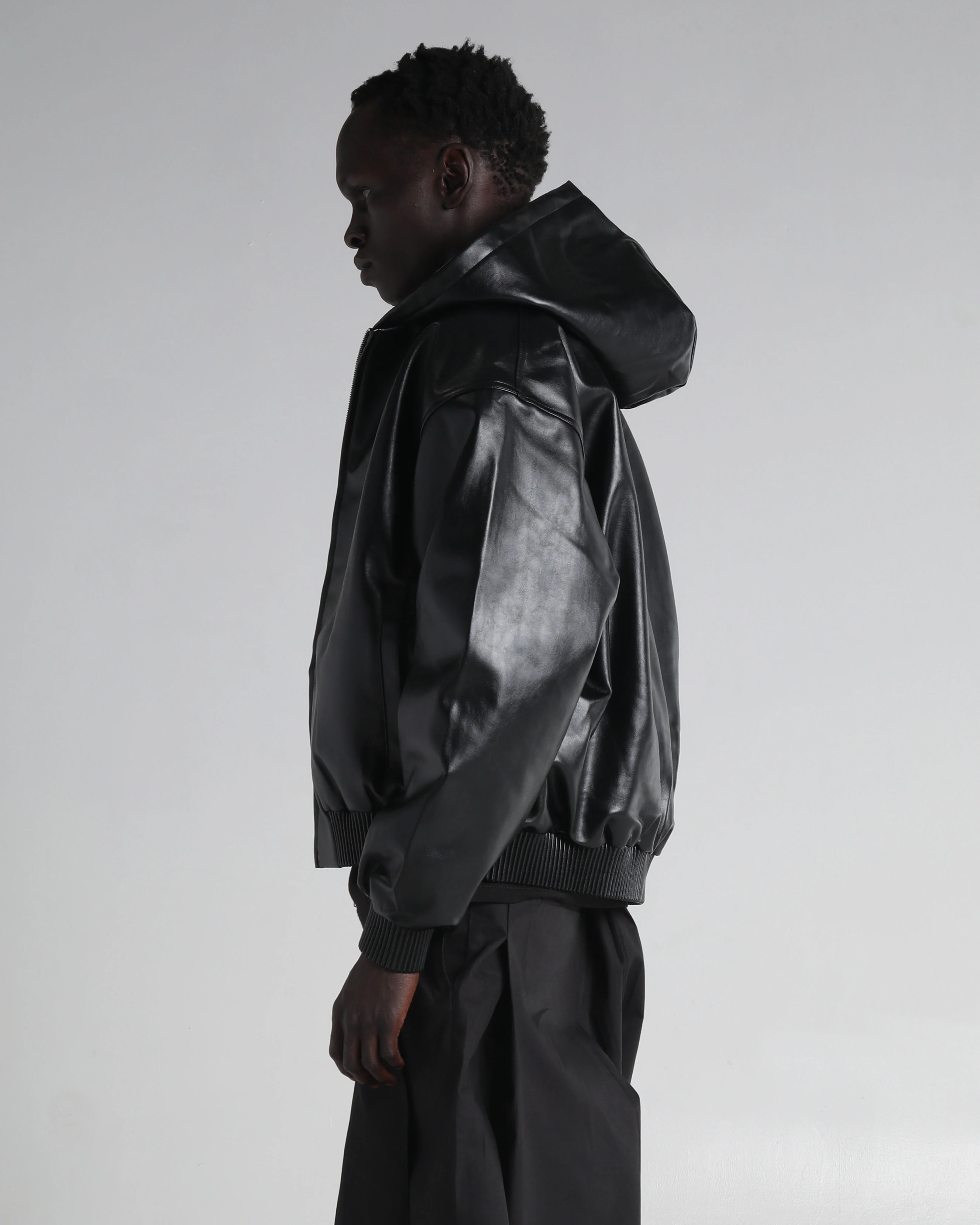 Hooded Faux Leather Bomber - Image 5