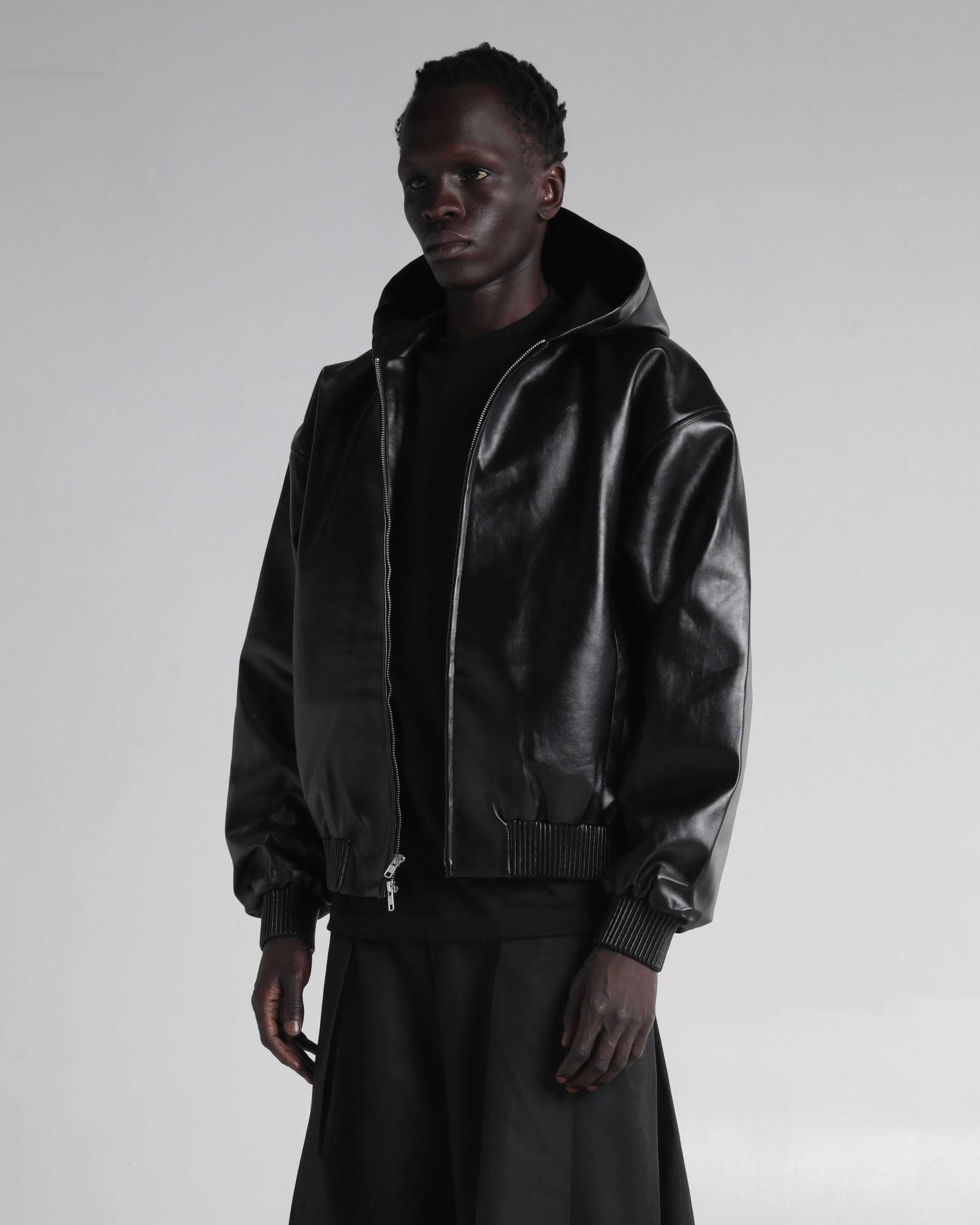 Hooded Faux Leather Bomber - Image 7