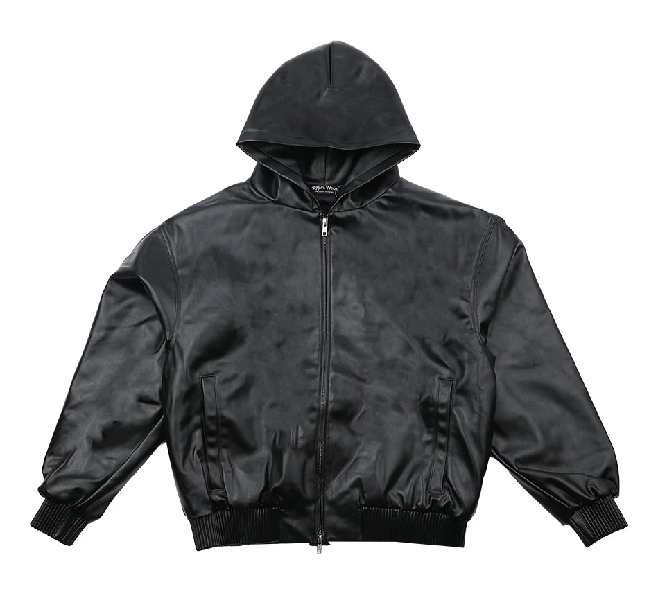Hooded Faux Leather Bomber - Image 8