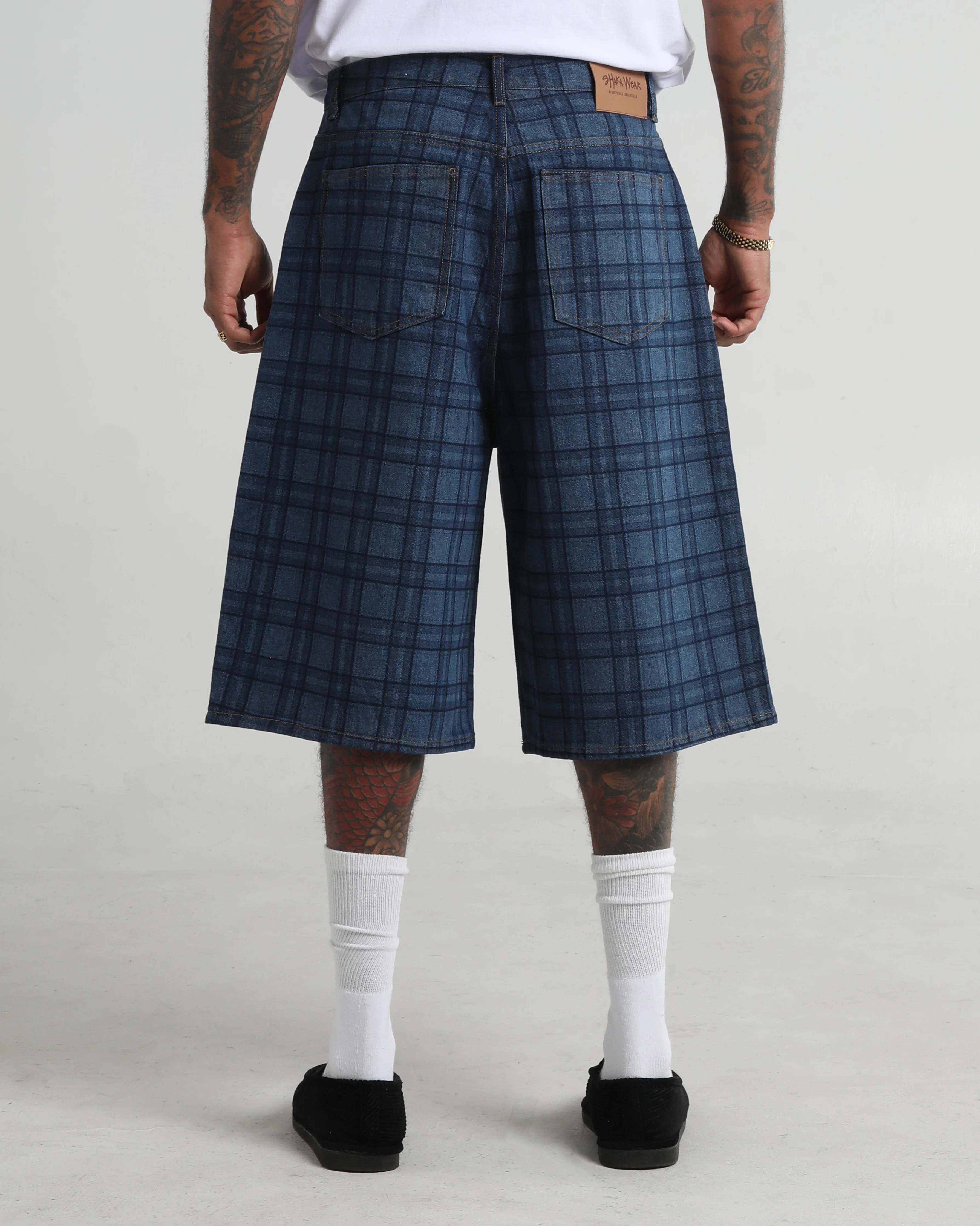 Lasered Plaid Denim Shorts - Image 3