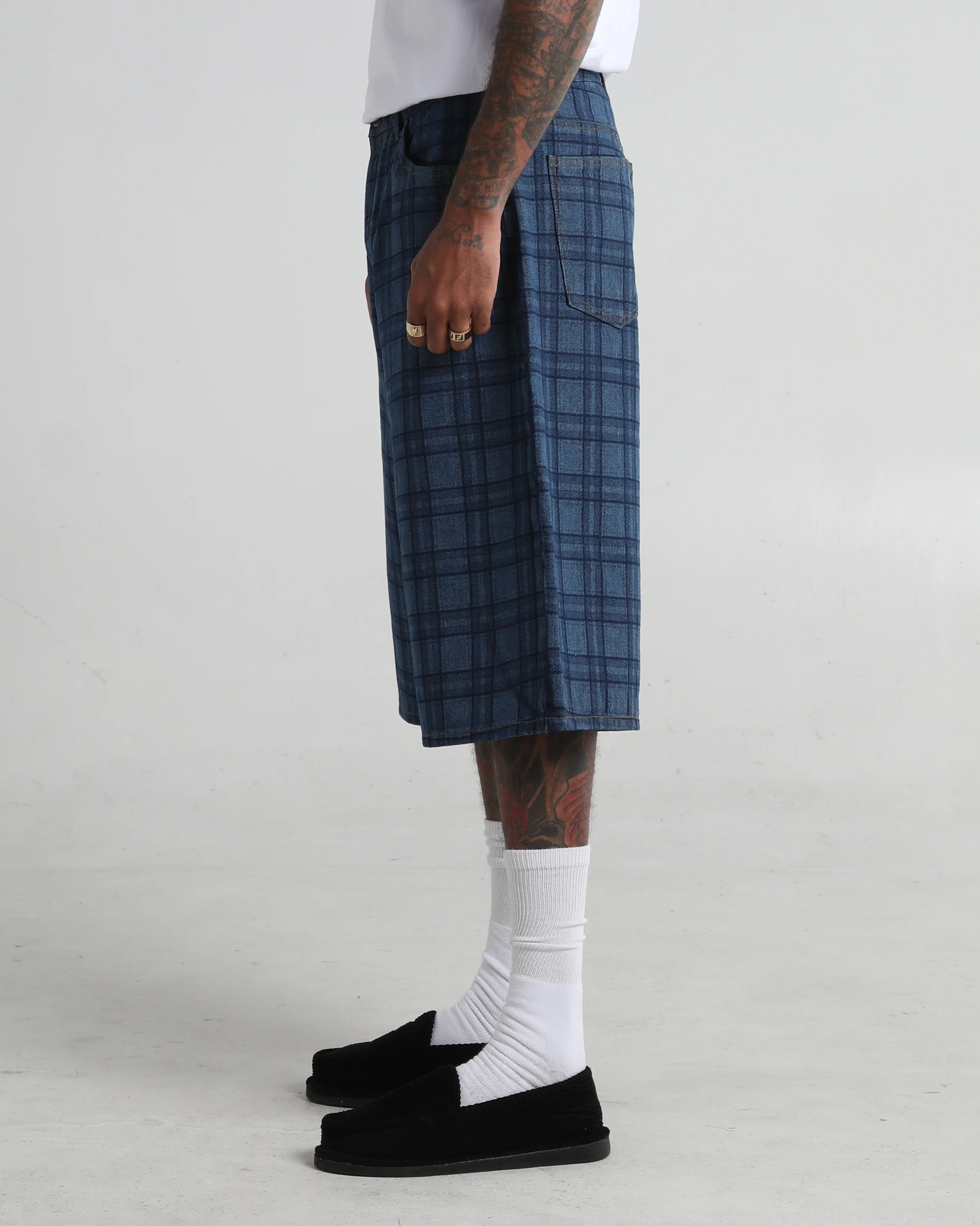 Lasered Plaid Denim Shorts - Image 4