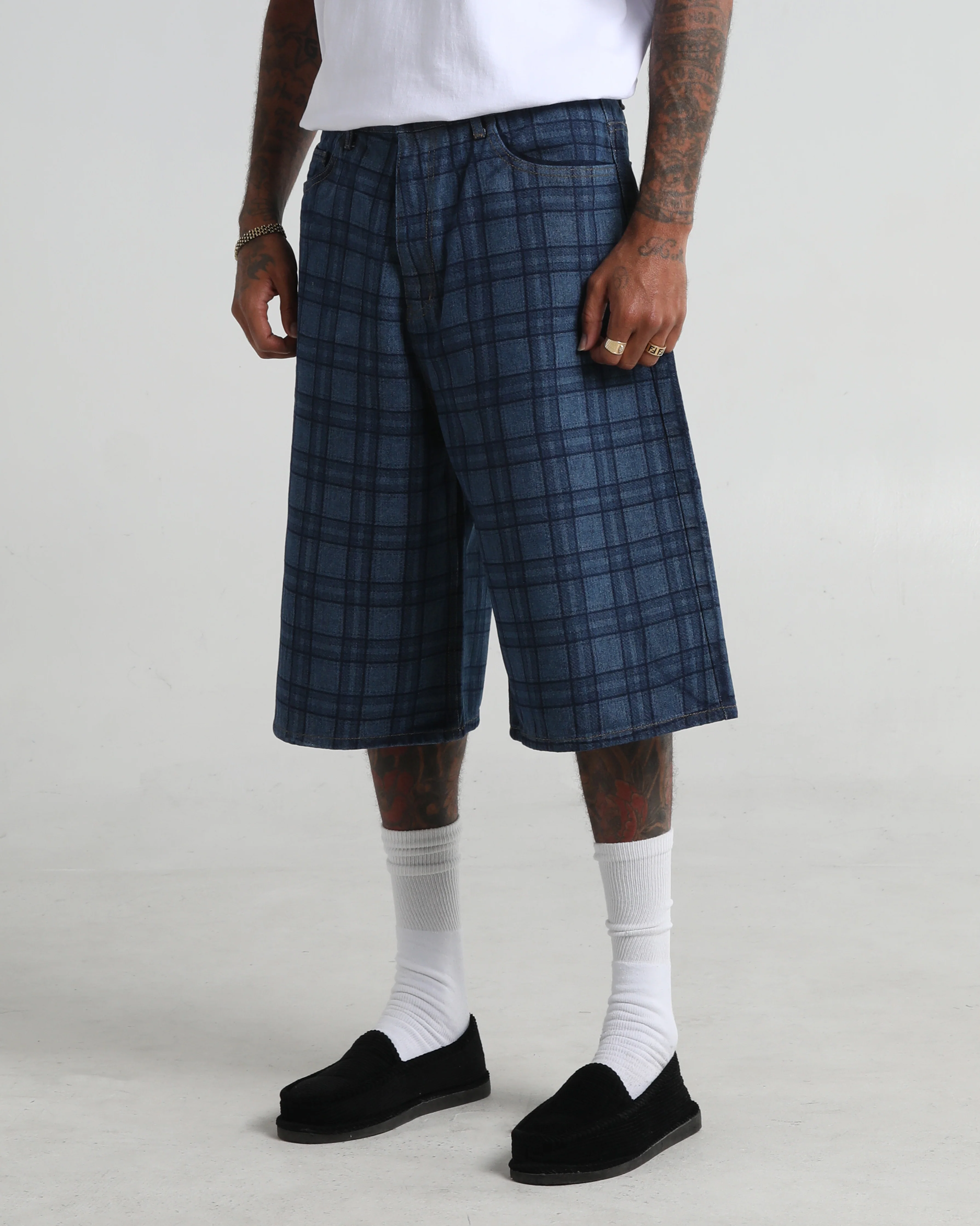 Lasered Plaid Denim Shorts - Image 5