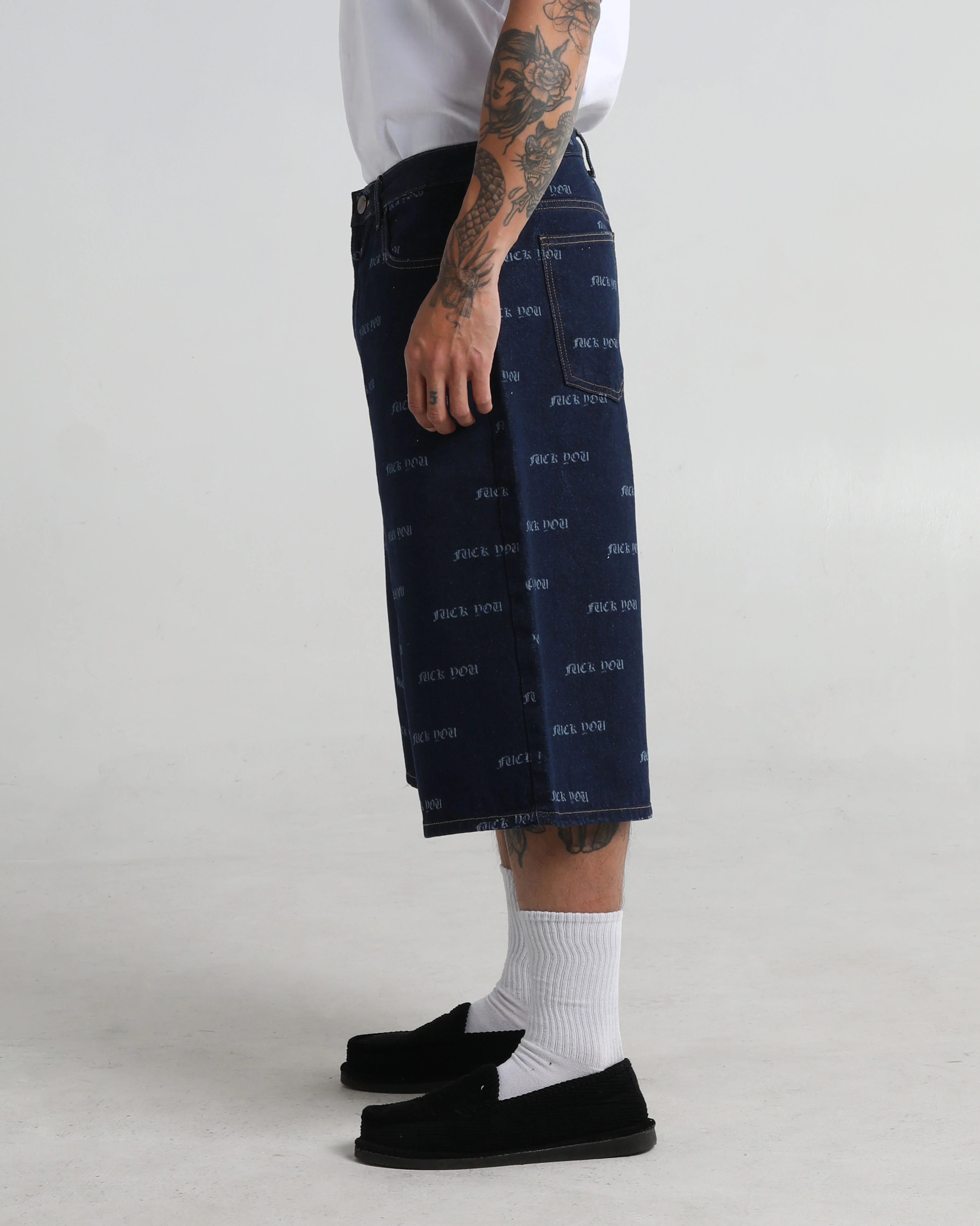 Lasered Fuck You Denim Shorts - Image 4