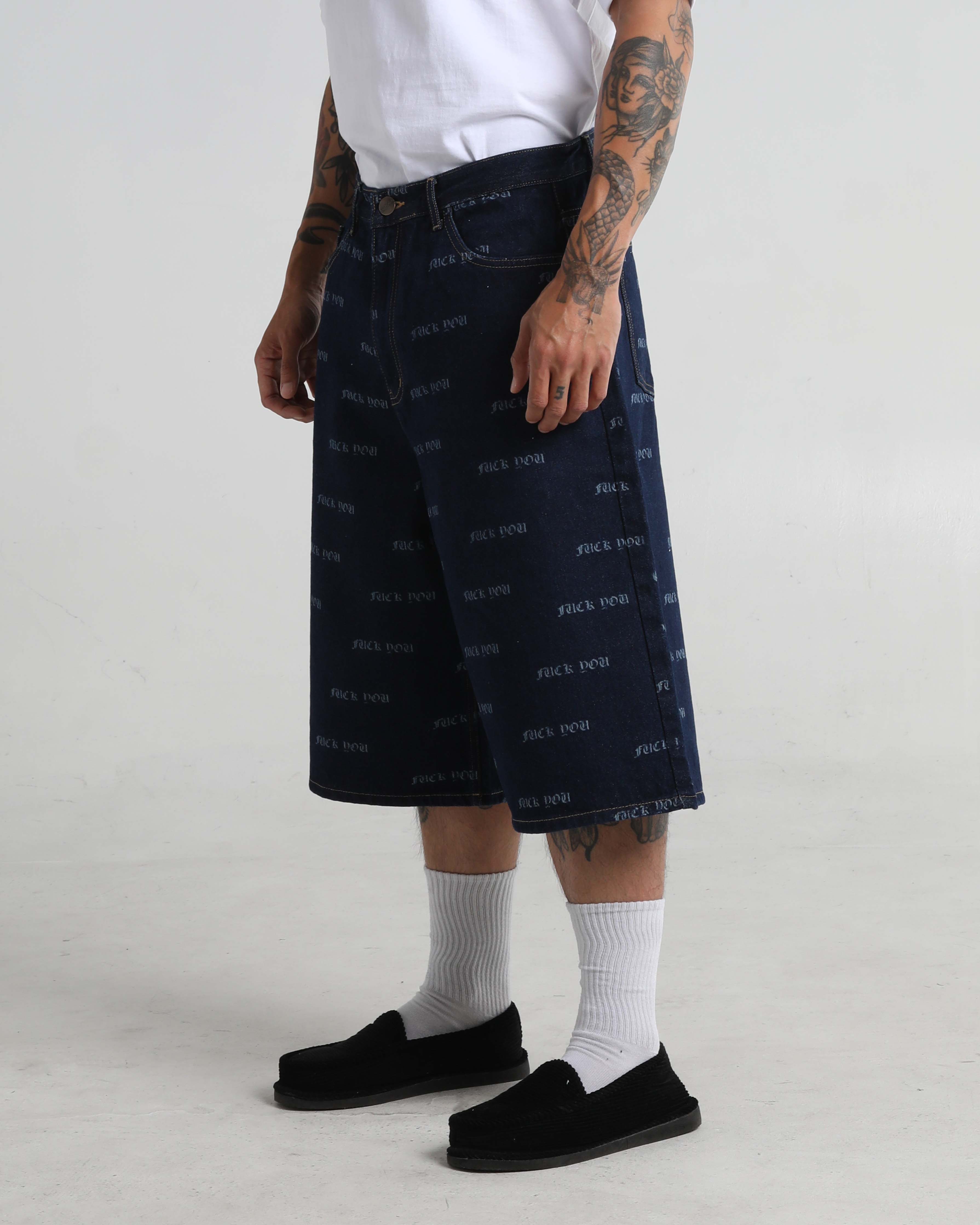 Lasered Fuck You Denim Shorts - Image 5